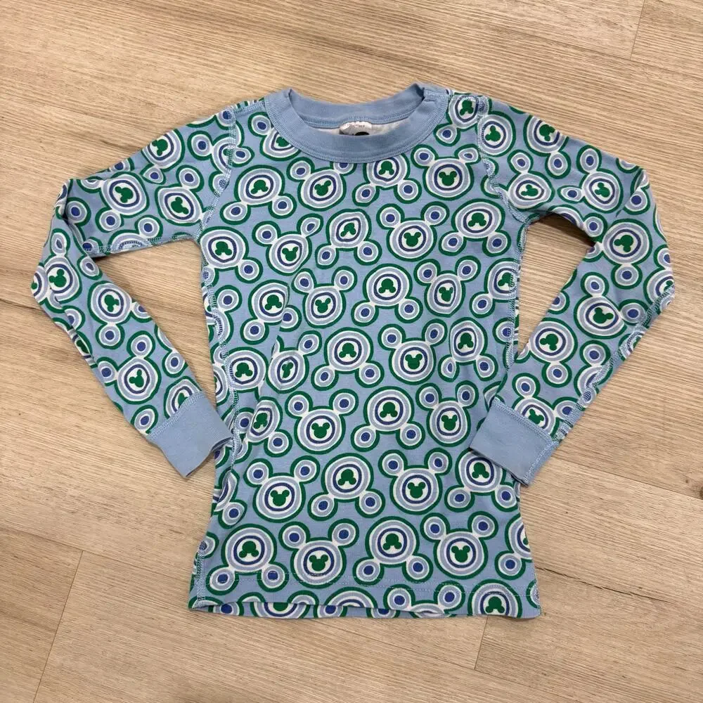 Hanna Andersson Kids Disney Mickey Mouse Blue Green Graphic Pajama Top Size 8